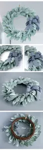 Detail of 25cm eucalyptus artificial wreath with black and white buffalo plaid bow tie
