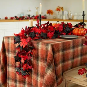 Guirnalda de arce artificial negra y roja oscura para decoración de Halloween