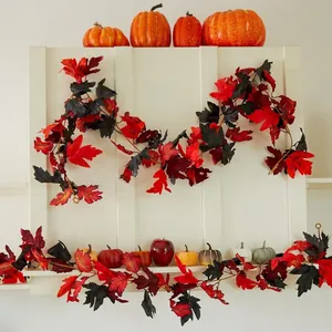 Guirnalda de hojas de membrillo rojas y negras para decoración interior de Halloween