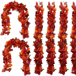 Set of 6 artificial maple leaf garlands in rich autumn colors for harvest festival decor