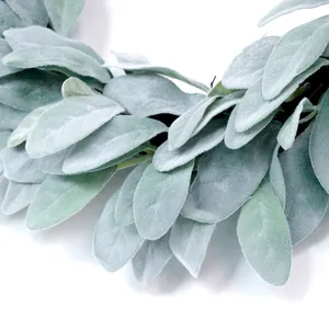 Artificial lamb's ear eucalyptus wreath with fuzzy flocked leaves for door decoration