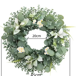 Künstlicher Eukalyptus Kranz mit weißen Blumen und Größenmarkierungen 45cm