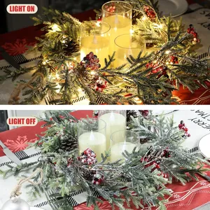 Details einer 6ft Norfolk-Tanne Girlande mit LED-Lichtern und Kerzen im An/Aus-Modus