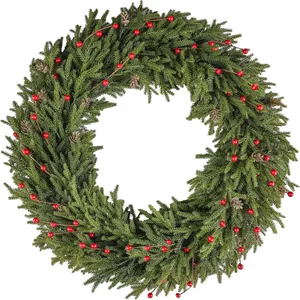 Large Realistic Christmas Wreath With Pine Cones And Red Berries Artificial Greenery Garland For Front Door Wall Window Decor