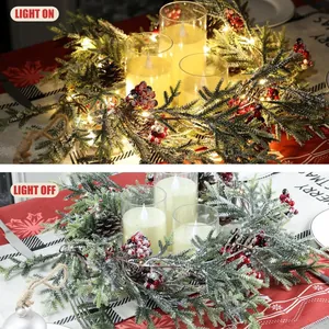 6 Fuß beleuchtete Norfolk-Kiefer Weihnachtsgirlande mit verschneiten Zapfen und LED-Kerzen