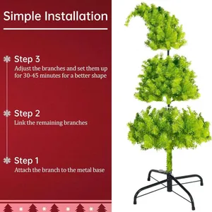 Albero di Natale verde pieghevole stile Grinch con base in metallo e guida al montaggio