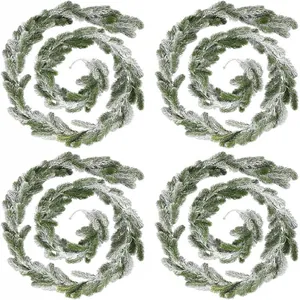 Guirlande de Noël Floconnée de Luxe Vigne de Pin Vert Artificiel Avec Effet Neige Blanche Pour Cheminée Escalier Maison