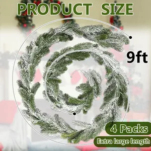 Lot de 4 guirlandes de Noël floquées de 274 cm avec effet neige pour décoration festive