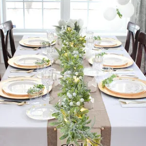 1.8m Artificial Mistletoe Christmas Garland with Warm LED Lights and White Berries