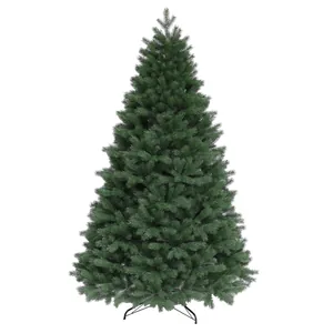 Classic green PE artificial Christmas tree with sturdy metal stand on white background