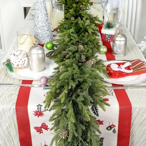 6ft green Norfolk pine Christmas garland with real pine cones for festive dining table decor