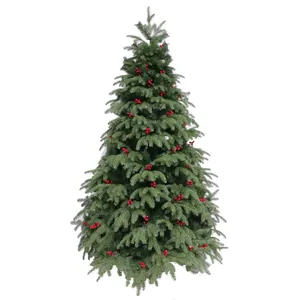 Artificial Christmas Tree With Red Berries Dense Green Pine Needle Metal Stand For Home Living Room Office Holiday Decoration