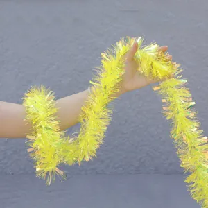 Fluorescent yellow-green laser tinsel garland for Christmas and festive party decoration