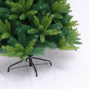 Green PVC mixed needle artificial Christmas tree with stable black metal four-legged stand