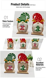 Detail of wooden Christmas gnomes with white faux fur beards and XMAS festive patterns