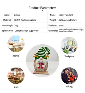 Detailed specs of wood gnome ornament featuring 4mm thickness and light 24g weight