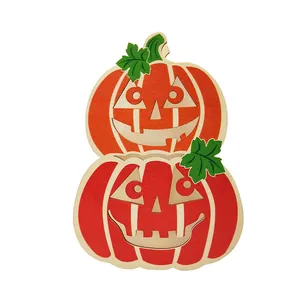 Halloween LED Lighted Wooden Desktop Ornaments Ghost Pumpkin Skull Cat Decor For Holiday Home Party Table Centerpiece