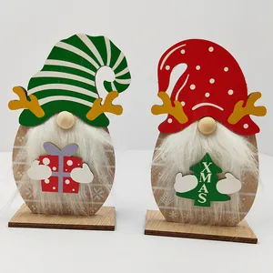 Christmas Wooden Gnome Ornament Reindeer Antlers Dwarf Tabletop Decoration XMAS Tree Gift Box Desktop Holiday Party Decor