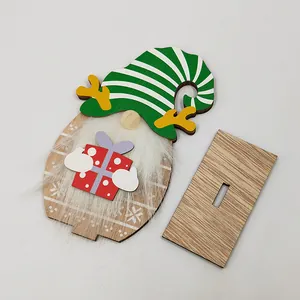 Christmas gnome wooden tabletop decor with long white beard and green striped hat