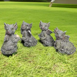 Resin Garden Dragon Statue Cute Little Dinosaur Ornament For Outdoor Patio Yard Lawn Decoration Cartoon Animal Figurine