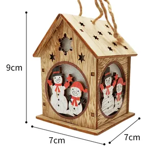 Luminous Wooden Christmas House Ornaments LED Light Up Hanging Decoration For Xmas Tree Home Party Decor Santa Elk Snowman Paulownia Wood Craft