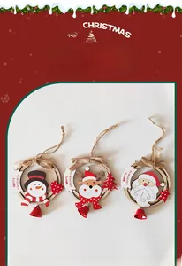 Lot de 3 ornements de Noël en bois avec bonhomme de neige, renne, Père Noël et clochettes