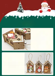 Detailed laser-cut wooden Christmas house ornaments with Merry Bright text and rope