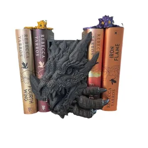 Serre-livres tête de dragon fantastique avec écailles et griffes, décor en résine noire