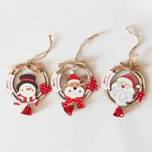 Ornement de Noël en Bois Cloche Creuse Père Noël Bonhomme de Neige Renne Pendentif Sapin de Noël Rustique Fête