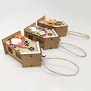 Handcrafted wooden Christmas house ornaments featuring Santa, Snowman and Reindeer motifs