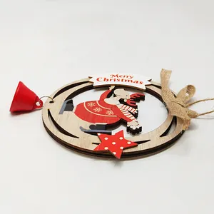 Décoration de Noël en bois avec renne patineur, cloche rouge et étoile décorative