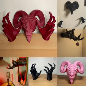 Gothic Resin Baphomet Goat Head Wall Decor With Demon Claws Sculpture Pentagram Occult Mythical Home Hanging Decoration