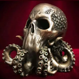 Cthulhu Skeleton Octopus Statue Resin Gothic Skull Desktop Ornament Bronze Finish Home Decor Halloween Gift Figurine