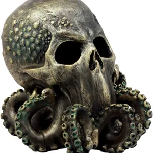 Gothic Cthulhu skull octopus figurine with bronze finish for desktop decoration
