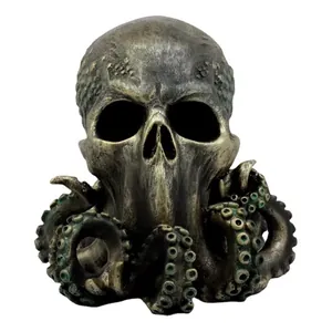 Gothic Cthulhu skull octopus statue with antique bronze finish for desktop decoration