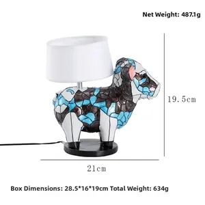 Detailed view of colorful mosaic sheep LED lamp with 21cm length and 19.5cm height