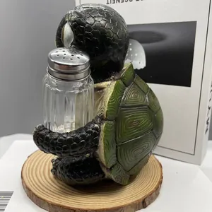 Porte-salière en résine tortue avec pot à épices en verre et détails verts