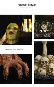 Detailed macro view showing realistic zombie skin texture and bone cracks on garden resin ornament