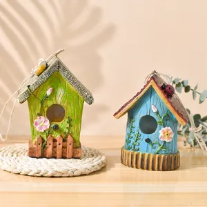 Resin Birdhouse Garden Yard Decoration Hanging Bird Nest With Floral Butterfly Patterns Handmade Outdoor Home Ornament