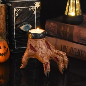 Halloween Horror Resin Zombie Head Hand Lantern Statue Outdoor Garden Decoration Gothic Skeleton Hand Candle Holder Party Ornament