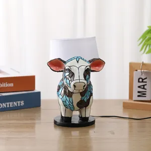 Creative Cow Statue Table Lamp Mosaic Resin Animal Shape LED Night Light With USB Plug For Bedroom Home Decor Gift
