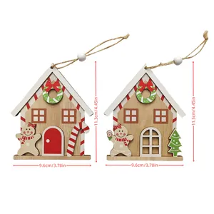 Wooden gingerbread house Christmas ornaments set of 2 with size dimension markings
