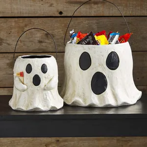 Halloween Ghost Treat Buckets Ghost Face Candy Pails Decorative Resin Baskets For Halloween Party Home Decor Gift
