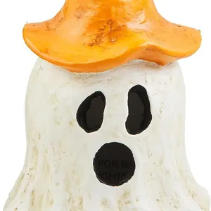 Figurine fantôme avec chapeau de sorcière orange et bouche lumineuse pour Halloween