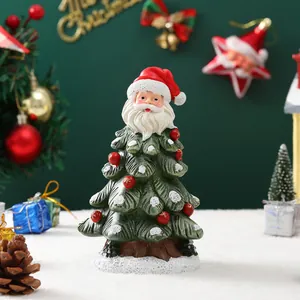 Resin Santa Claus and Christmas tree tabletop ornament with snow coating for festive decor