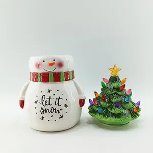 Weihnachts-Schneemann-Keksdose mit LED-Baumfigur und dekorativem let it snow Schriftzug