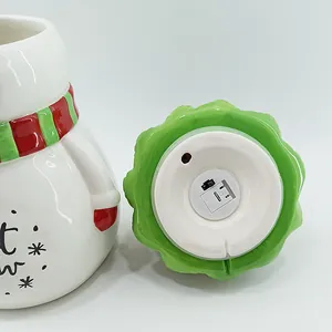 Weihnachts-Schneemann LED-Keramik-Vorratsdose mit USB-Ladeanschluss und Schalter