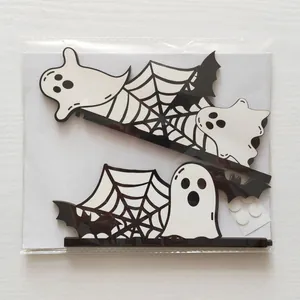 Halloween door corner wood decor set with ghost spider web and adhesive pads