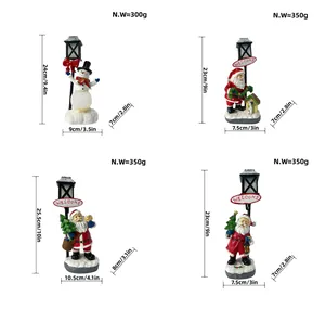 Detailed size and weight specs for four Christmas resin Santa and Snowman figurines