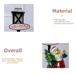 Detail of high-quality eco-friendly resin Santa Claus figurine with Welcome lamp post
